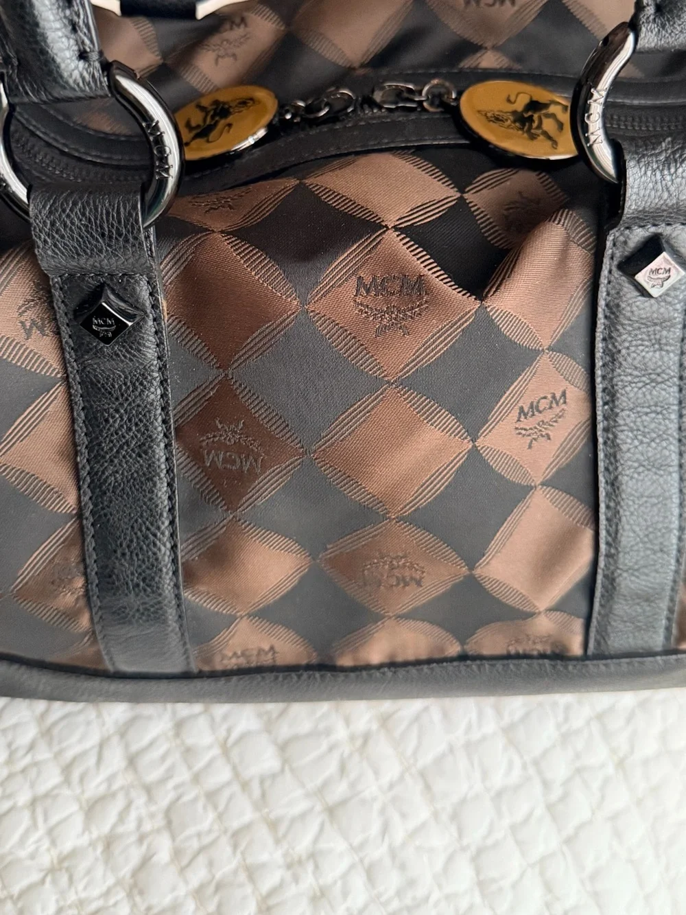 RARE MCM Brown & Black Checkered Monogram Satchel